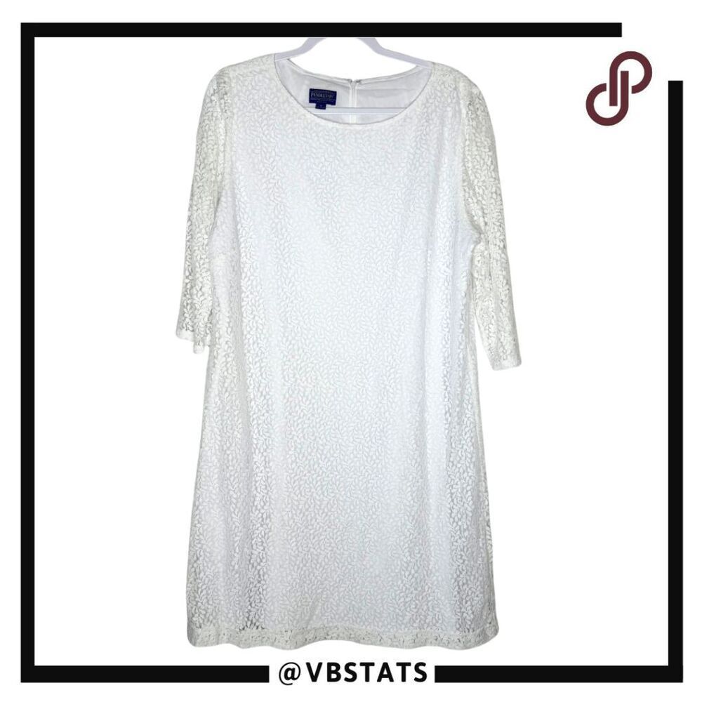 Pendleton Women's 3/4 Sleeve‎ Lace Lined Knee Length Sheath Dress White Size 16